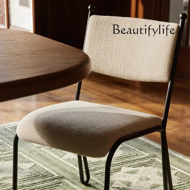 

R Dining Chair Medieval Wabi Household Fabric Designer Back Chair Simple Solid Wood Dining Table Chair