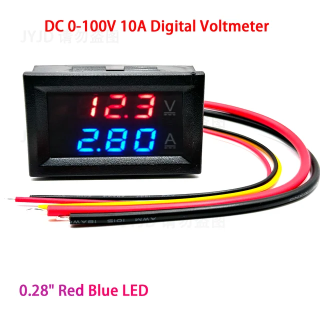 DC 0-100V 10A woltomierz cyfrowy amperomierz podwójny wyświetlacz detektor napięcia miernik prądu Panel Amp Volt Gauge 0.28 "czerwona niebieska dioda LED