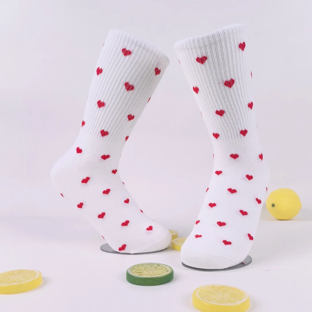 3/6 Paar mittelhohe Damensocken mit Herzmuster, einfach und bequem für alle Jahreszeiten