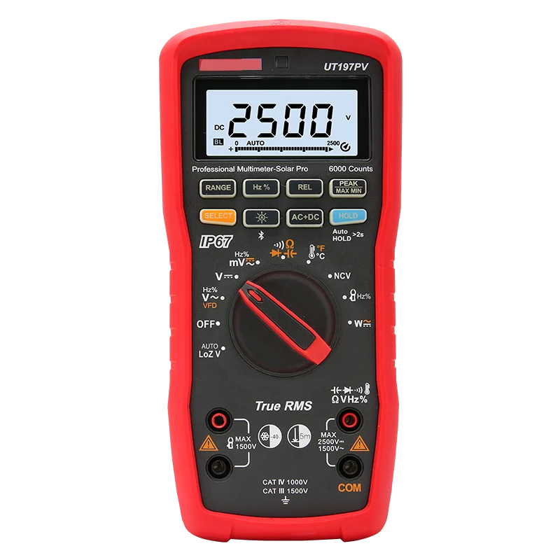 Industrial True RMS Digital Multimeter 2500V DC Solar PV Tester IP67 Waterproof Bluetooth Enabled VFD Filter Handheld Multimeter