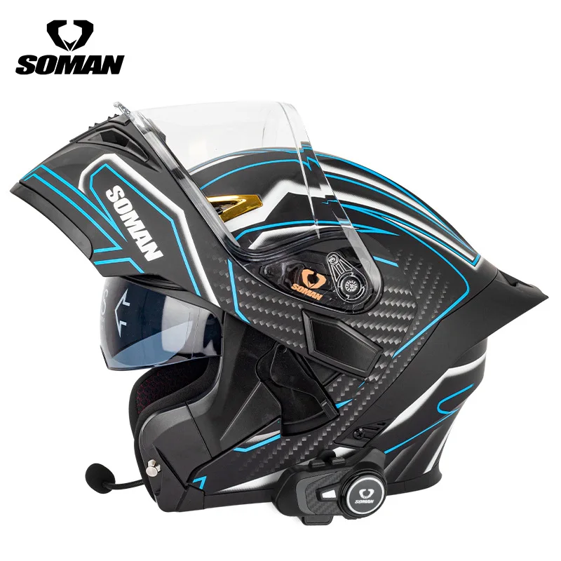 

SOMAN Motorcycle Helmet Dual Lens Four Seasons Riding Revealed Full Helmet SM955-S with S2 Intercom Bluetooth