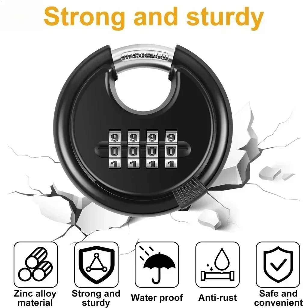 Stainless Steel Round Password Padlock Warehouse Outdoor Door Ship Container Chain Horizontal Opening Lock Anti-theft Waterproof