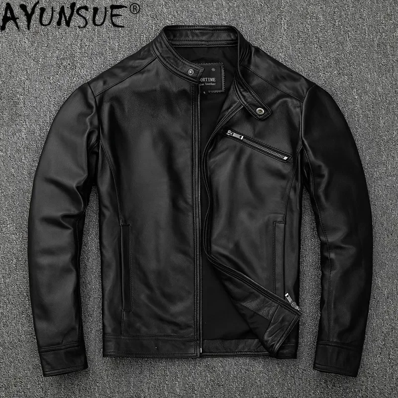 AYUNSUE Men's Genuine Leather Jacket 100% Sheepskin Coat Men Spring Autumn Plus Size Motorcycle Jackets 1902-2 KJ4728