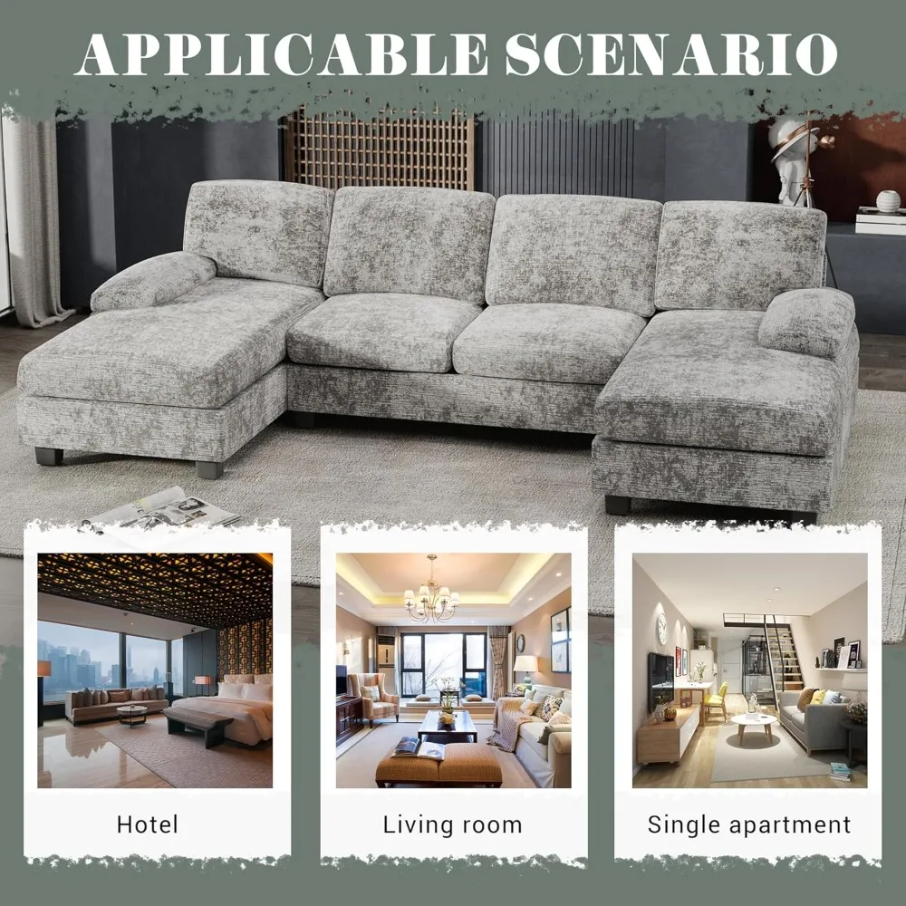 Convertible Sectional Sofa Couch, 4 Seat Sofa Set for Living Room U-Shaped Modern Fabric Modular Sofa Sleeper with, Customized