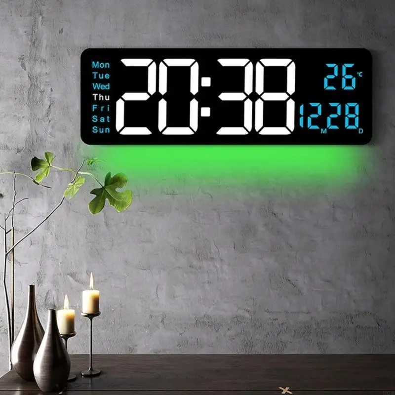 

Modern LED Digital Wall Clock with Remote Control Alarm Timer Temperature Display Night Light for Home or Office Decors KXRE