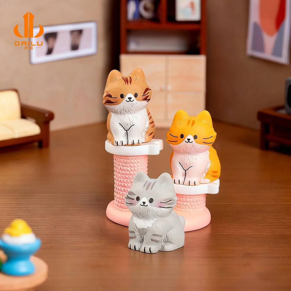 Cute Resin Cat Miniature Decorative Figurines Micro Landscape Dollhouse Model Kitten Ornaments Gifts Home Decoration Accessories