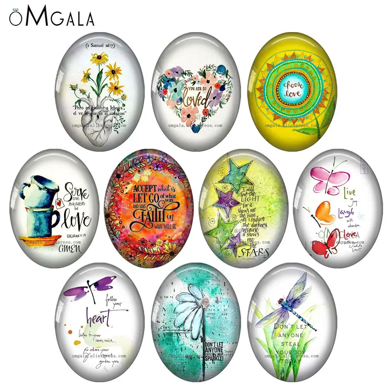 

Art Paintings Love Faith Bible Phrase 10pcs 13x18mm/18x25mm/30x40mm Oval photo glass cabochon demo flat back Making findings