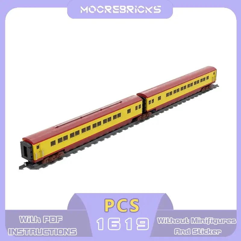 MOC 8 Wide Round End Observation Car Building Blocks Classic USA Yellow Train Heavy Passenger Coach Carriage Bricks Toy Adult