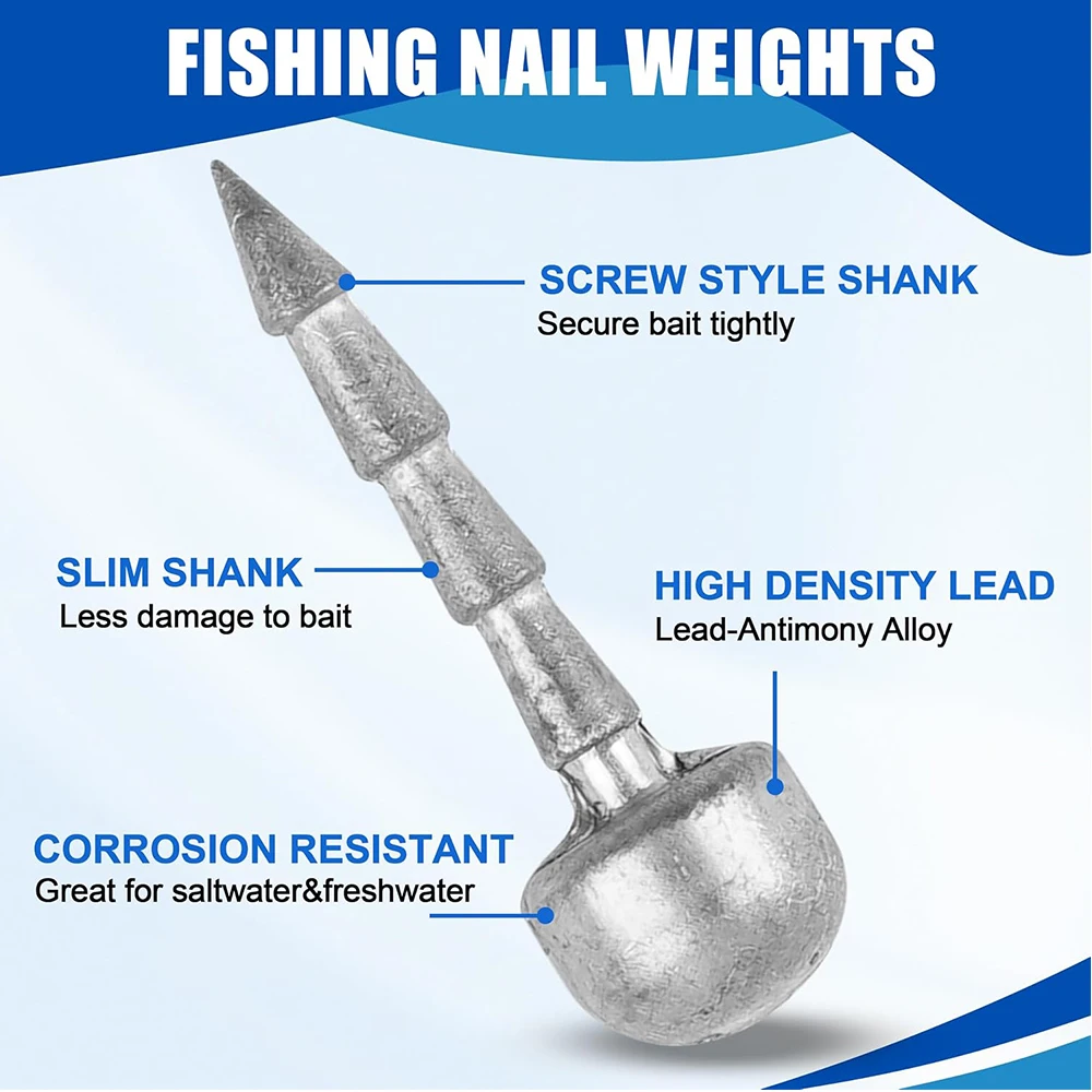60Pcs Fishing Nail Weights Kit Neko Rig Weights Insert Pencil Nail Sinkers Fishing Weights for Bass Fishing Soft Plastic Lures view 3