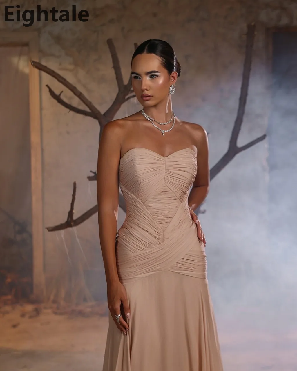 Eightale 2025, Champagner-Chiffon, Maxi-Schatz-Abendkleid, Saudi-Arabien, Abendkleid, Dubai, Partykleid, individuell gestaltet