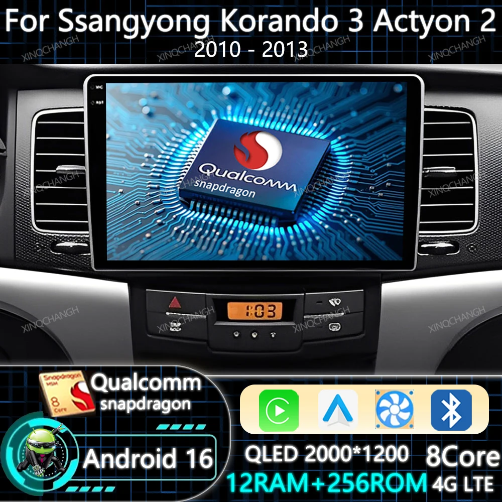Android 16 Car Radio For SsangYong Korando 3 Actyon 2 2010 - 2013 BT Head Unit Multimedia Stereo Video Player 2DIN Carplay Auto