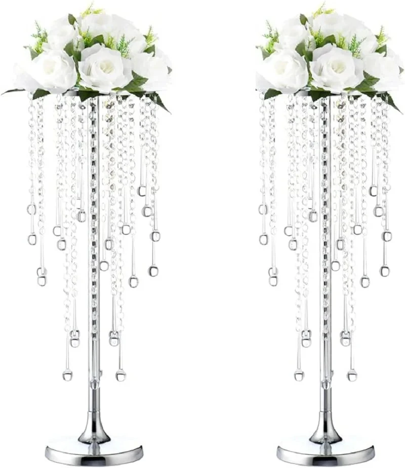 Hochzeitstisch-Mittelstück Blumenständer - 29,6 Zoll Goldvase mit Kristall-Kronleuchter, Mitteltisch für Außen- und Innendekoration – Detail 2
