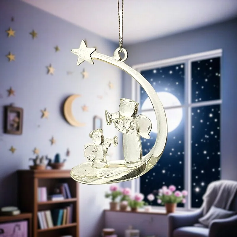 

Clear Cute Mother Child Angel Glass Ornament Home Window Christmas Tree Hanging Decor Accessories New Year Festive Creative Gift