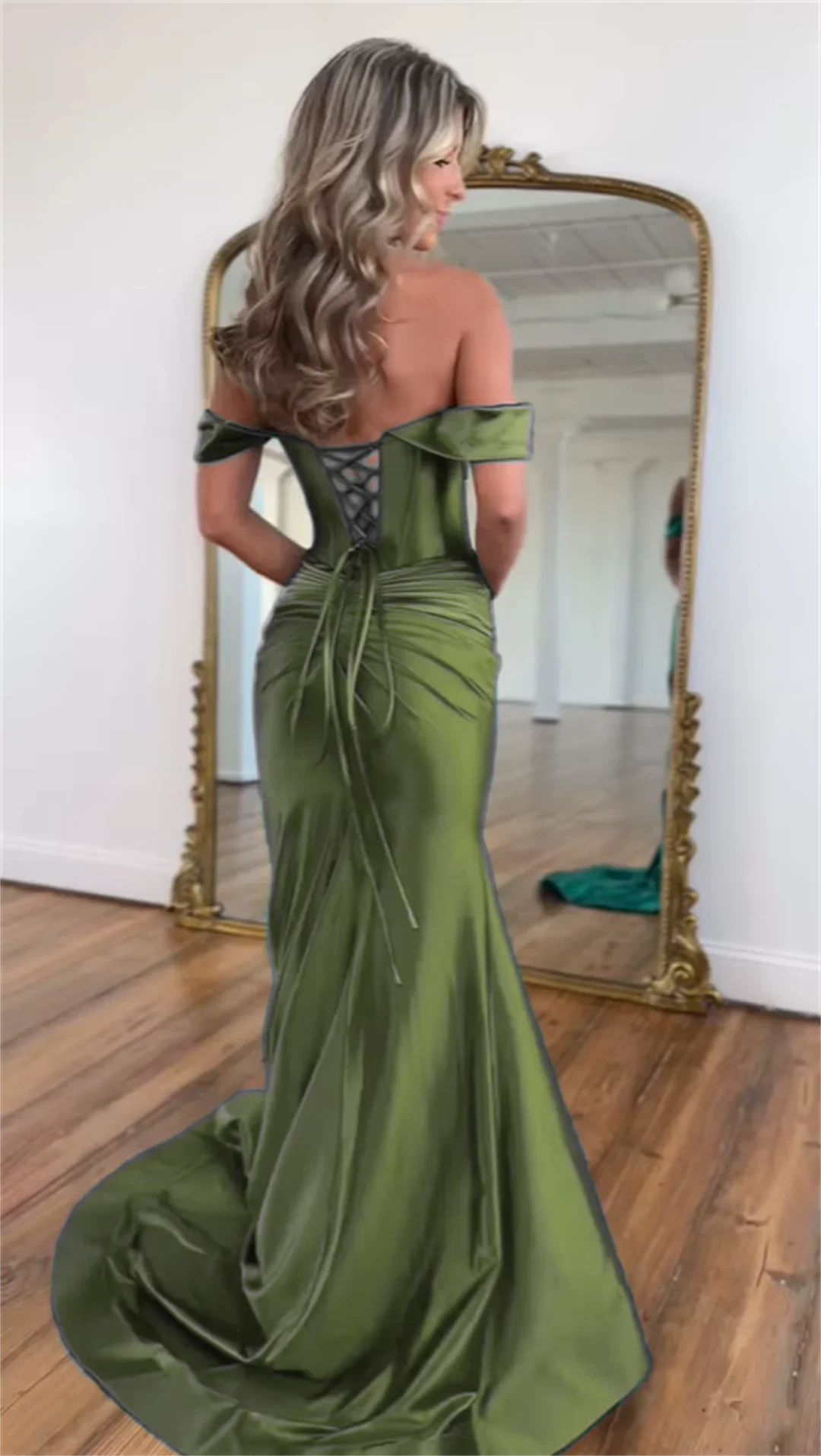 カスタマイズされた高品質サテンマーメイドオフショルダーイブニングドレス繊細な恋人フロアレングスウエディングドレスカスタムサイズ