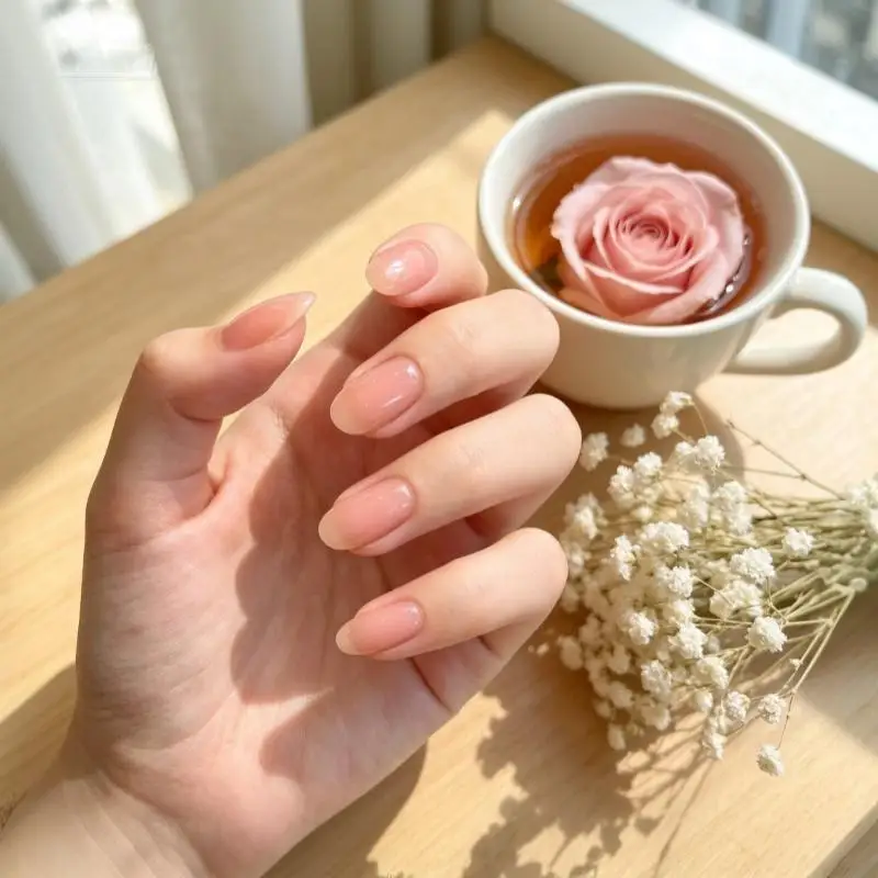 1Set Simple Stylish Nude Solid Color Nail Short Oval Art Fashion Wearable Fake Nails Detachable Finished False Nails Press On