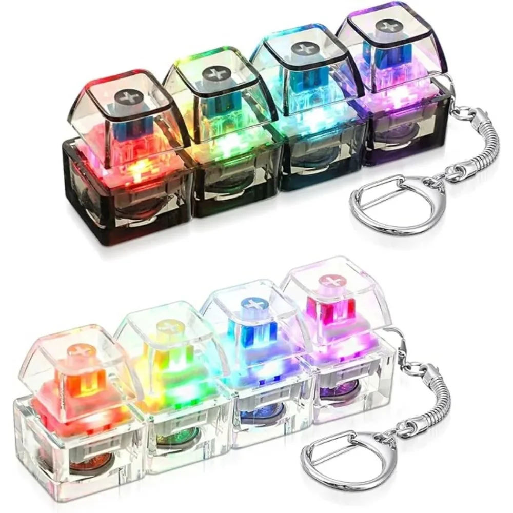 Chaveiro de teclado com luz LED, brinquedo antiestresse com botão clicável para pessoas com ansiedade, acessório para mesa de escritório.