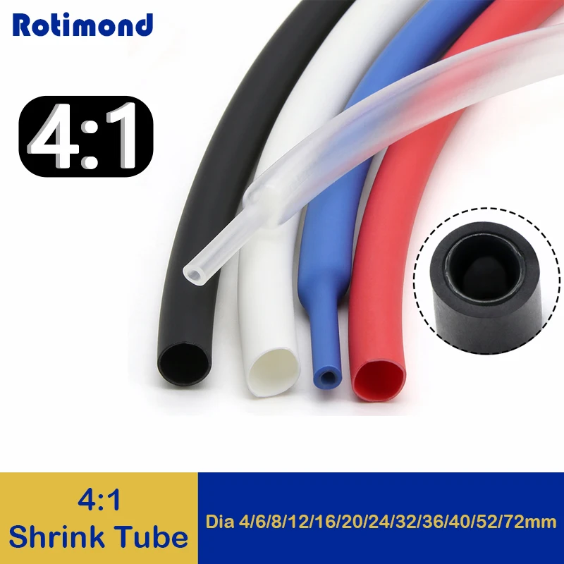 

5M 4 6 8 12mm 16mm 20mm 24mm 52 mm Heat Shrink Tube with Glue Adhesive Lined 4:1 Dual Wall Tubing Sleeve Wrap Wire Cable kit