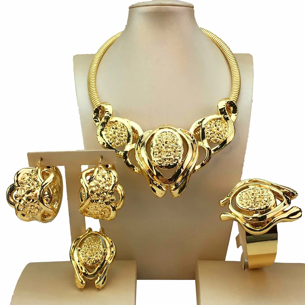 Newest Italian Gold Plated Jewelry Women's Wedding Party Banquet Dubai Big Pendant Light Weight Bold Jewelry Sets FHK17543