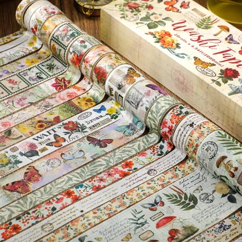 20 Rollen Vintage Washi Tape Set Schmetterling Blume Pflanze Masking Tape (3 Rollen Bronzing Tape) Scrapbooking Supplies
