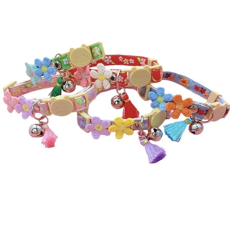 الياقات القط قابل للتعديل مع زهرة شرابة الديكور ، لطيف طوق الحيوانات الأليفة ، جرس مشبك السلامة ، ومنع خسر ، مستلزمات الحيوانات الأليفة #3