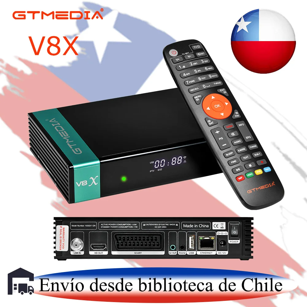 GTMedia V8X decodificador de tv digital Bult-in WiFi H.265 DVB-S2/S2X update from v7 hd s5x v9 prime Ready stock in Chile warehouse