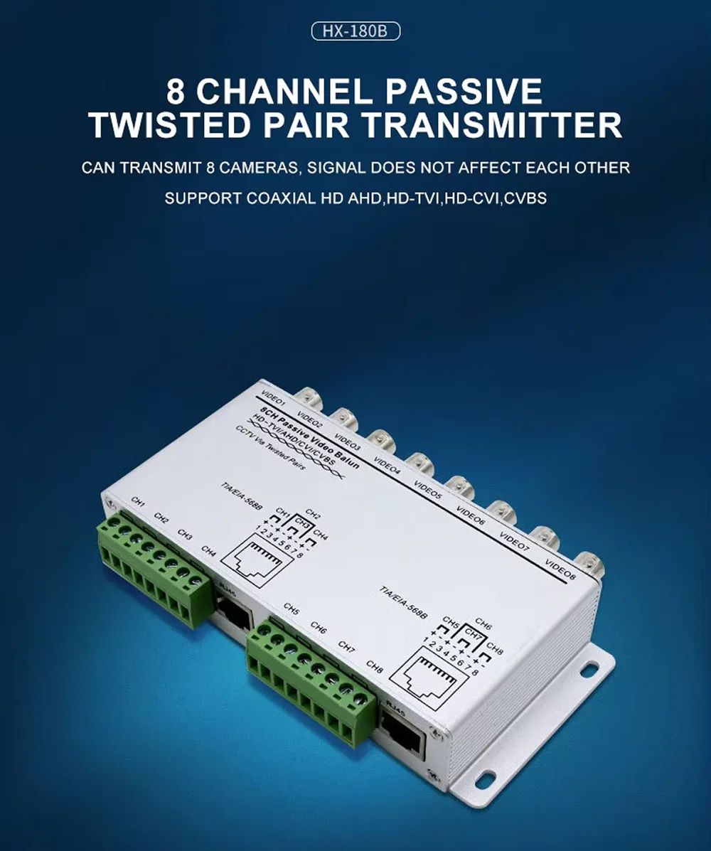 Imagem -03 - Cctv Vídeo Passivo Balun ou Canais Rj45 Utp Twisted Pair Cabo Saída Bnc para Ahd Cvt Tvi 5mp 2mp Câmera