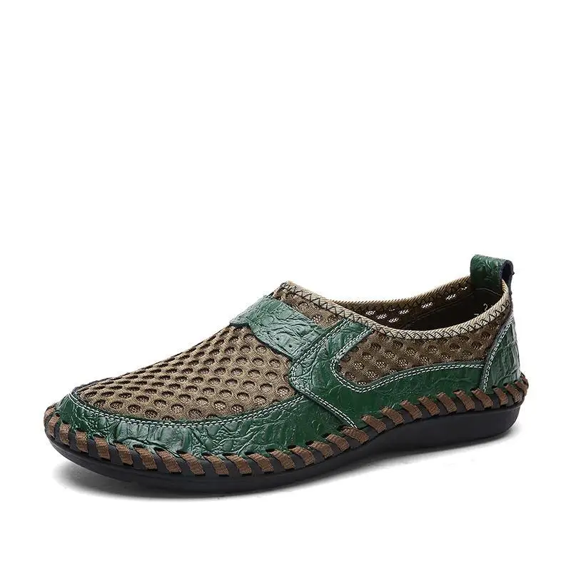 Men Slip On Mesh Casual Shoes Spliced Faux Leather Hook and Loop Breathable Outdoor Walking Shoes