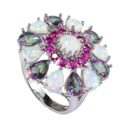 Luxury Flower Cocktail Ring woman bijoux tendance 2025 anillos de lujo couples gifts opal anillos pareja vintage wedding rings