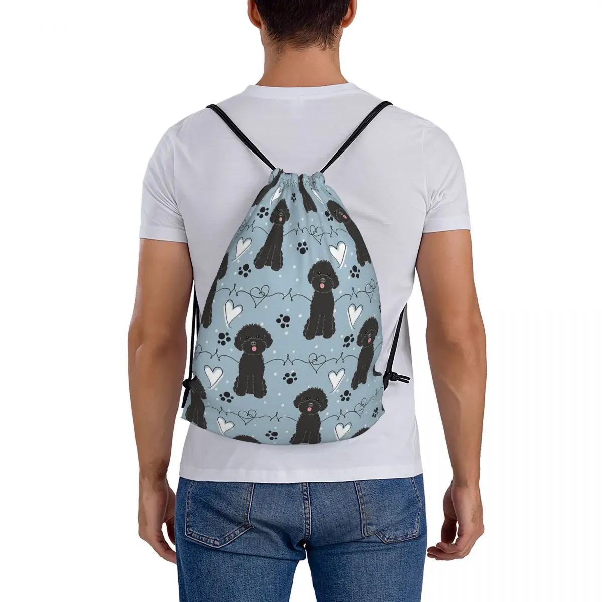 LOVE-Black Toy Poodle Mochilas, Casual Portátil Drawstring Sacos, Bundle Bolso, Sports Bag, Book Bag, Viagem, Estudantes