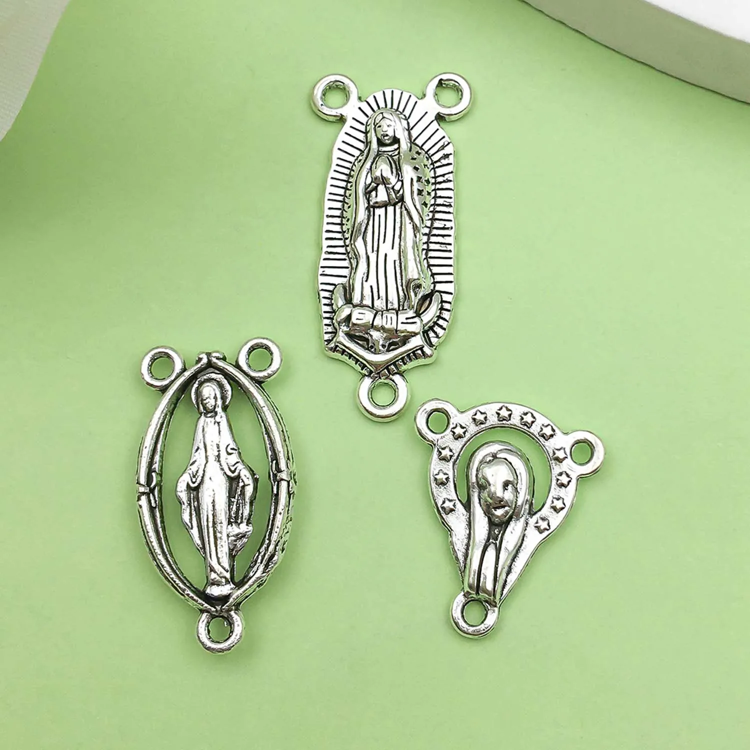 10/12pcs Antique Silvery Virgin Mary Connector Charms Alloy Metal Pendants For DIY Bracelet Necklace Jewelry Making Accessories