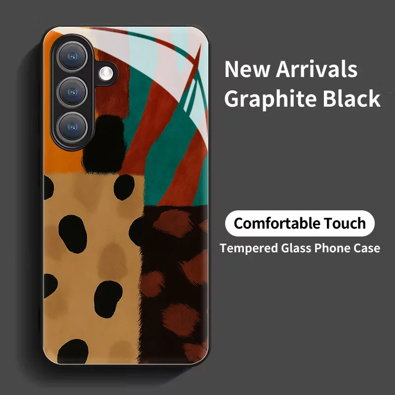Colorful zebra pattern and block-shaped glass Phone Case for Samsung GalaxyS26 S25 S24 S23 S22 S20FE/Ultra/Plus protective Cover