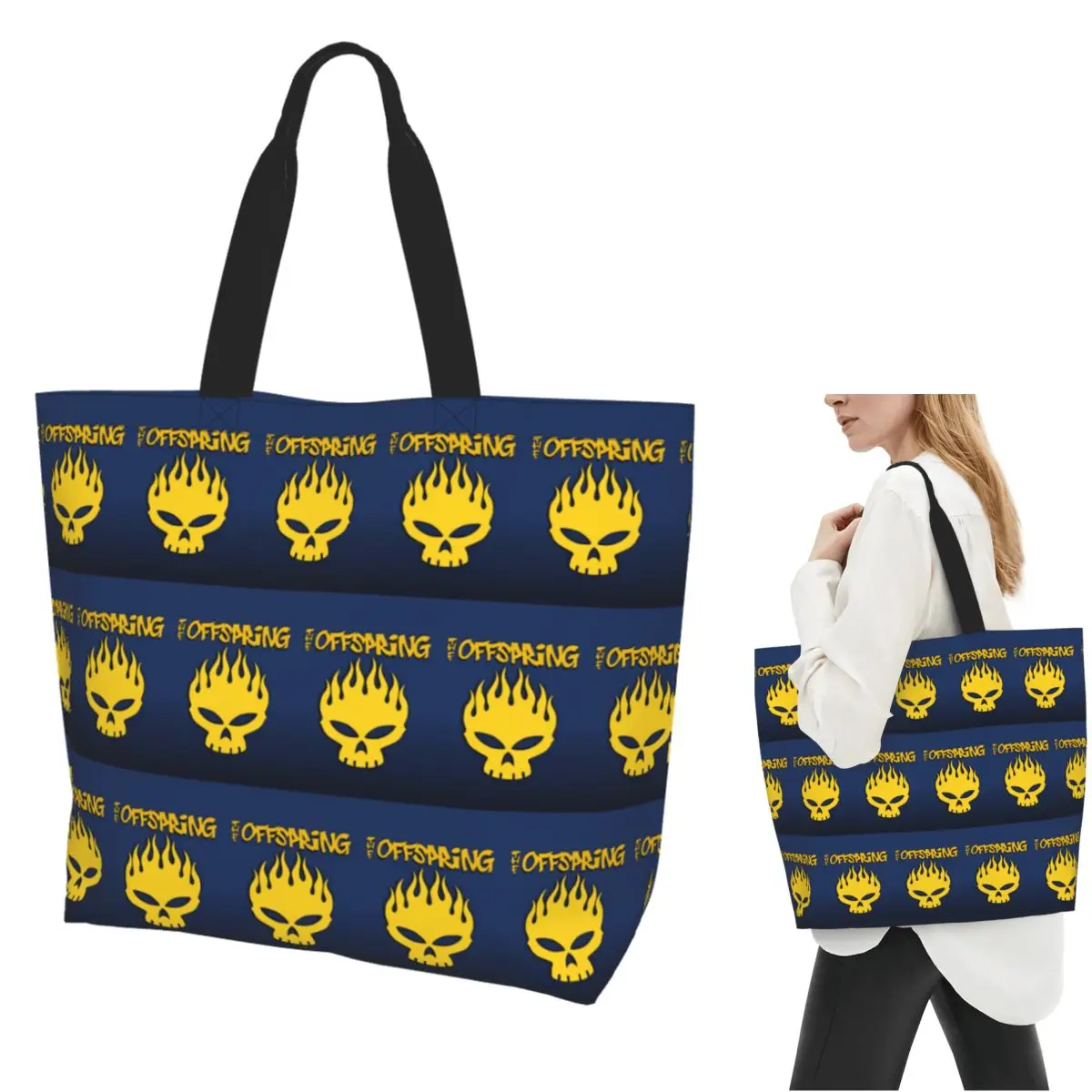 

The Offspring Music Band Shopping Tote Bag Canvas Large Capacity Shoulder Bags Shopper Grocery Handbag for Women