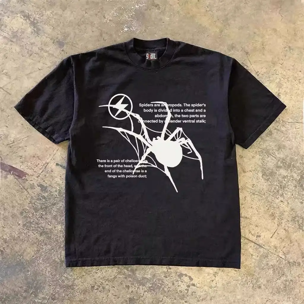 

American High Street Retro Spider Print Loose and Comfortable Pure Cotton Short-sleeved T-shirt for Both Men and Women