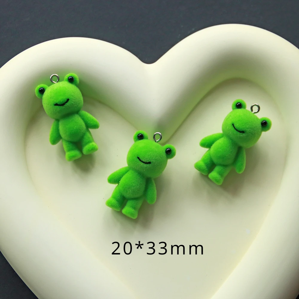 30Pcs 3D Cute Flocked With Eyed Frog Charms Cartoon Animal Resin Pendant Earring Keychain Accessorie for DIY Crafts Jewelry Make