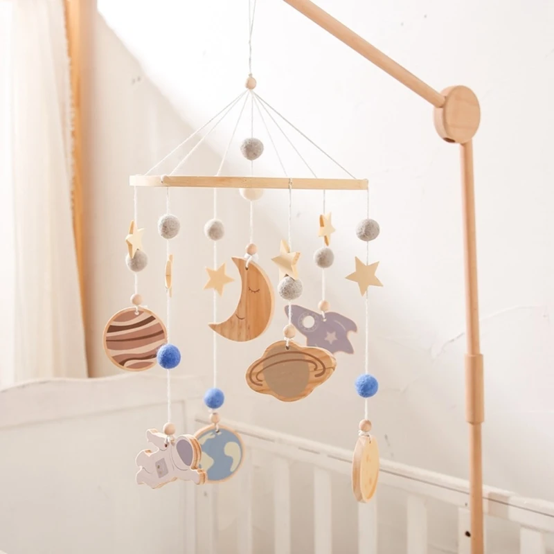 Crib Ornament Toy Wooden Hanging Rattle Crib Mobile Toy Baby Stroller Decoration D5QF