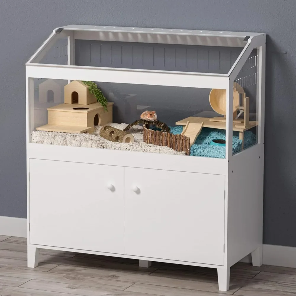 

Hamster Cage with Storage Cabinet Small Animal Cage, Easy View Acrylic Panels, Large Habitat for Hedgehog Gerbil & Rat