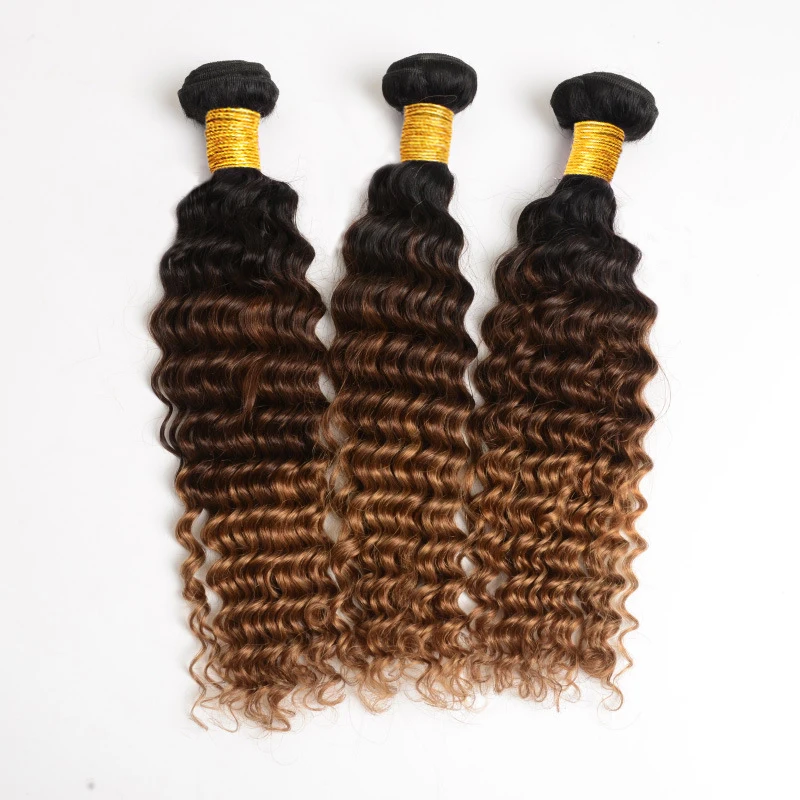 DreamDiana Remy Deep Wave Bundles 3Pcs Ombre Brazilian Deep Curly Bundles Ombre Human Hair Bundles 100% Human Hair Extensions 9A
