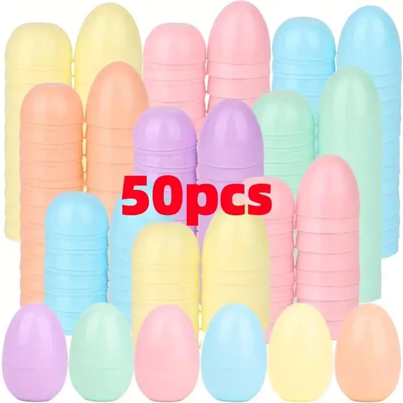 Oeufs de pâques couleur Macaron, 50 pièces, en plastique rechargeable, fournitures de jeu de chasse aux œufs de pâques, boîte d'emballage cadeau de bonbons, décor de fête d'anniversaire pour enfants