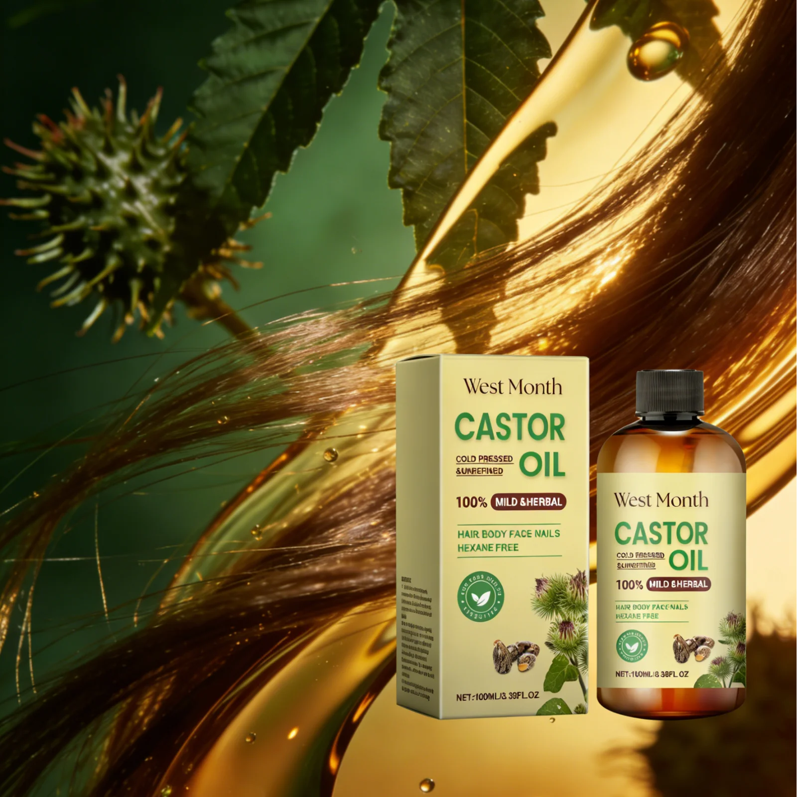 زيت الخروع العضوي لمنتجات نمو الشعر لتقوية وصلات الرموش السميكة المضادة لتساقط الشعر وزيت اللوز الحلو