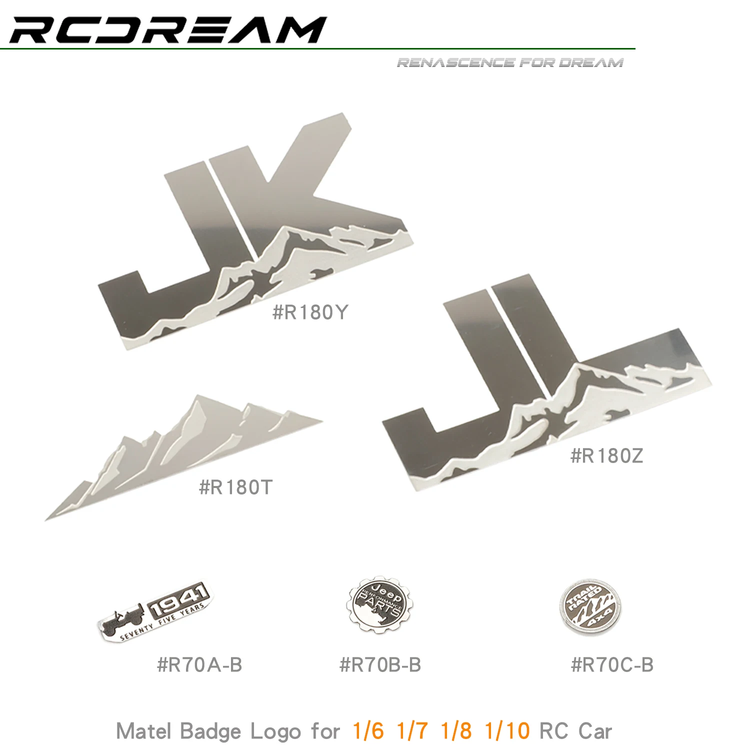 RCDream Scale JK JL Metal Emblem Badge Logo Latte Art 1941 TRAIL RATED 4×4 Mountain for MK07 JK07 SCX10 SCX6 Jeep Wrangler