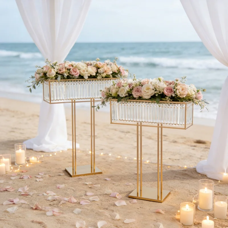 2pcs Tall Golden DIY Iron Frame Crystal Flower Stand for Wedding Centerpiece Luxury Event Sturdy Base Anti-tip Crystal Flower Display Rack Floor Tabletop Flower Holder Banquet Birthday Party Valentine's Day Floral Decor