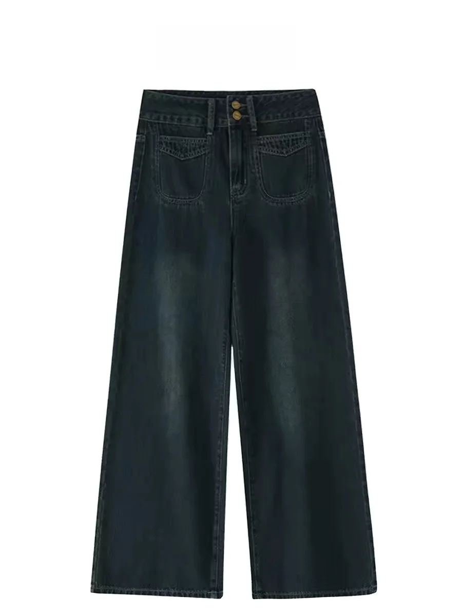 

High Waist Wide Leg Blue Jeans Women's Summer Thin Loose Slimming Jeans for Pear Shaped Body High Waist Straight Cut Pants
