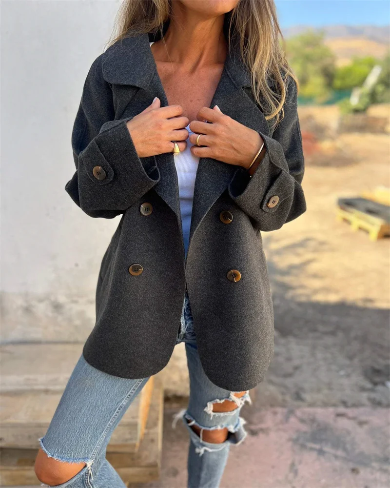 Taglie forti moda donna autunno e inverno casual bottone semplice cappotto casual a maniche lunghe taglie forti abbigliamento donna