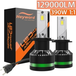 Heyword 2Pcs Car Headlight H4 H7 LED H11 9005 9006 H1 Auto Bulbs 390W 129000LM Light Lamp 6000K 12V Led Headlight Bulbs
