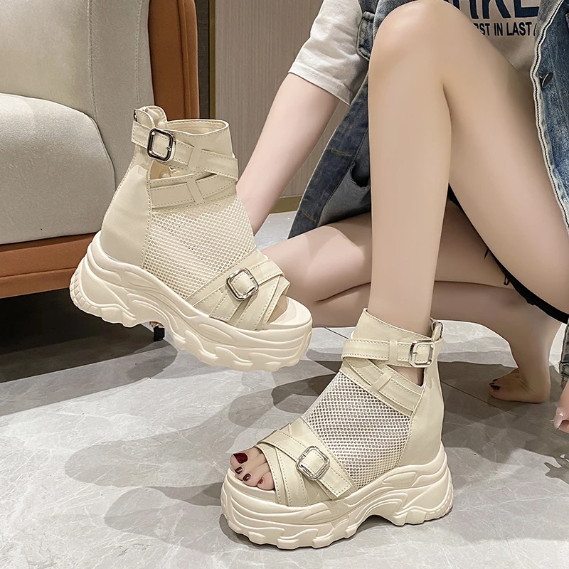 Korean version of the super High classic fish mouth booties Thick with the stage high heel boots fashion Women\'s Sandals 10cm