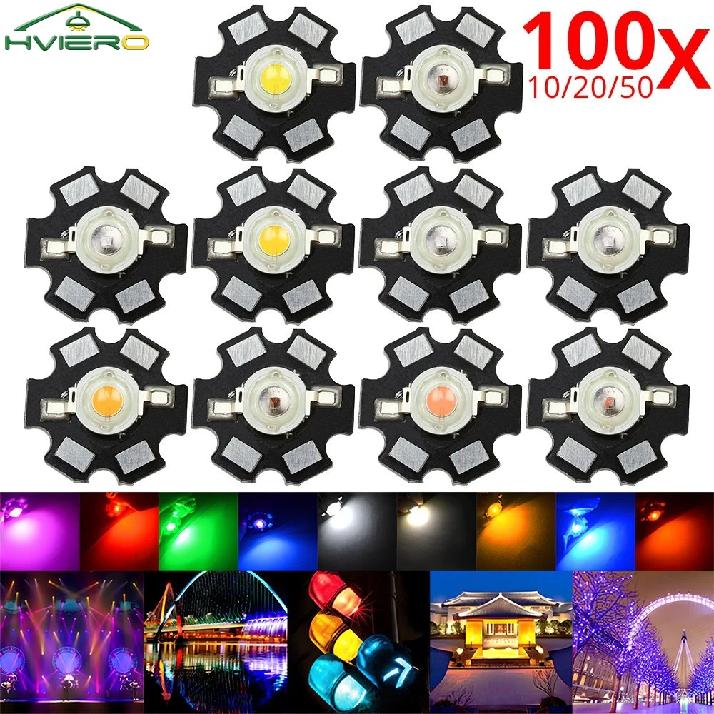 

10/20/50/100PCS 1W High Power Chip Light Bead White Red Blue Green RGB Led Beads Emitter LED Bulb Diodes Lamp Star Mini Heatsink