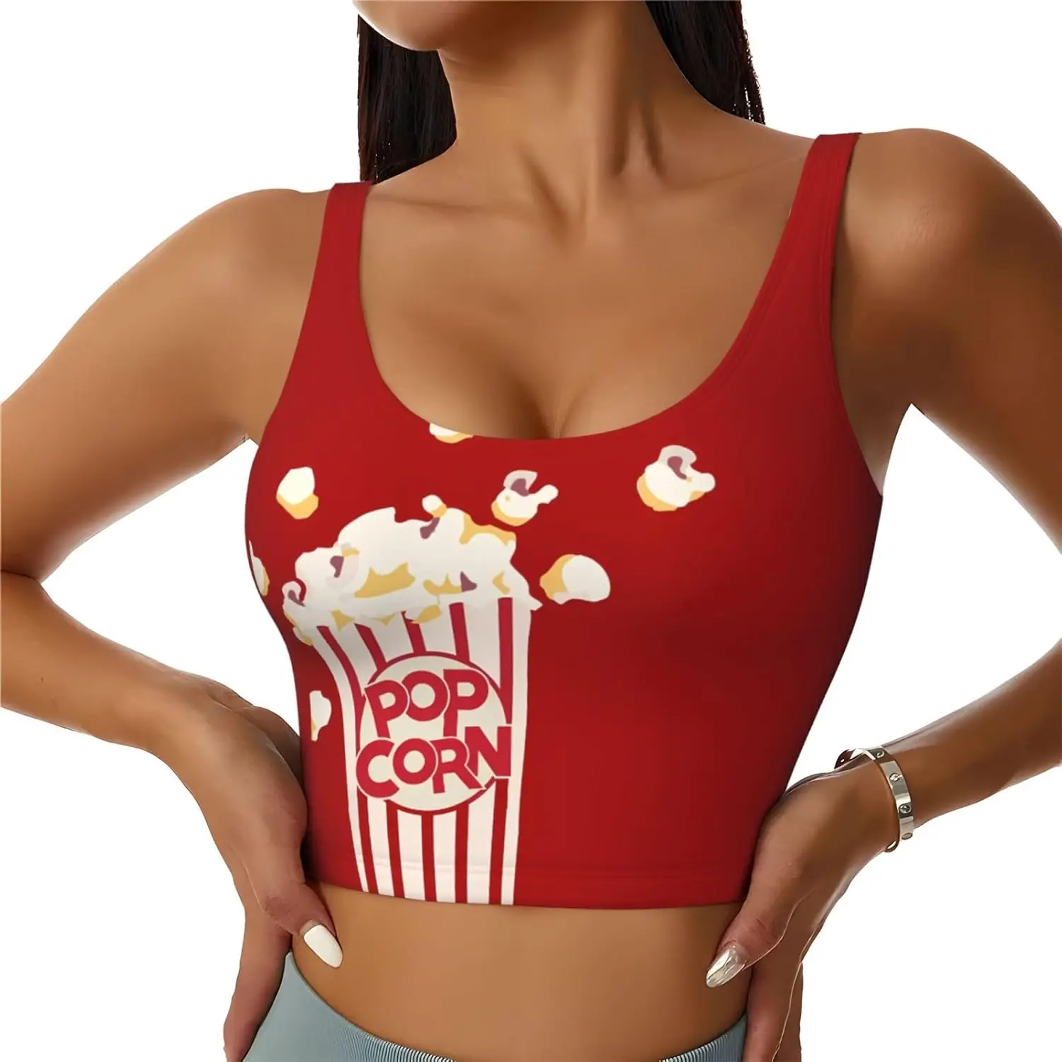 Popcorn Women Sports Bras Yoga Crop Tank Tops U Shade Back Workout Running Top Removable Pads Slimming Outfits