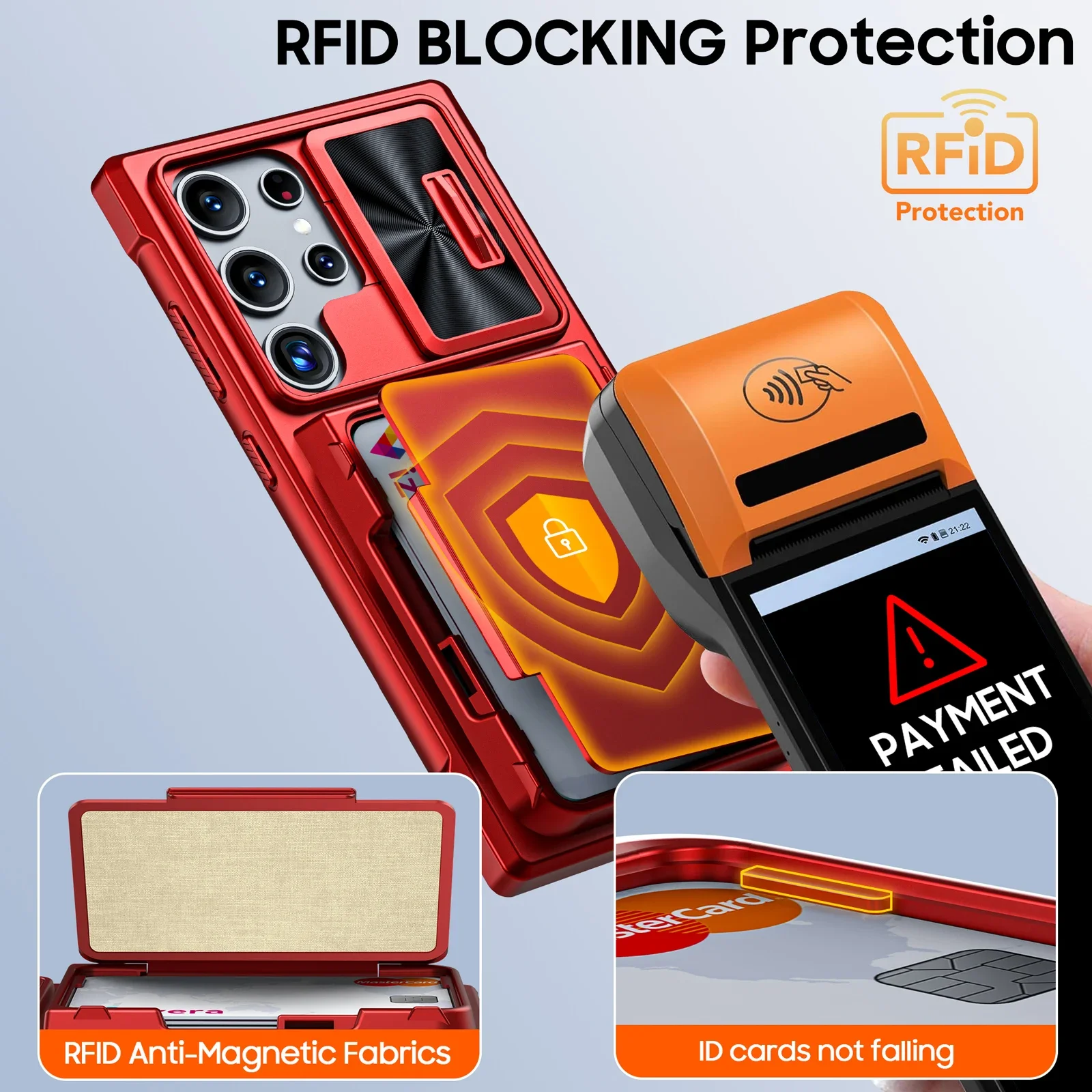 voor Samsung Galaxy S24 Ultra telefoonhoesje Glijdende camerahouder Kaarthouder Volledige dekking TPU schokbestendig telefoonhoesje-rood