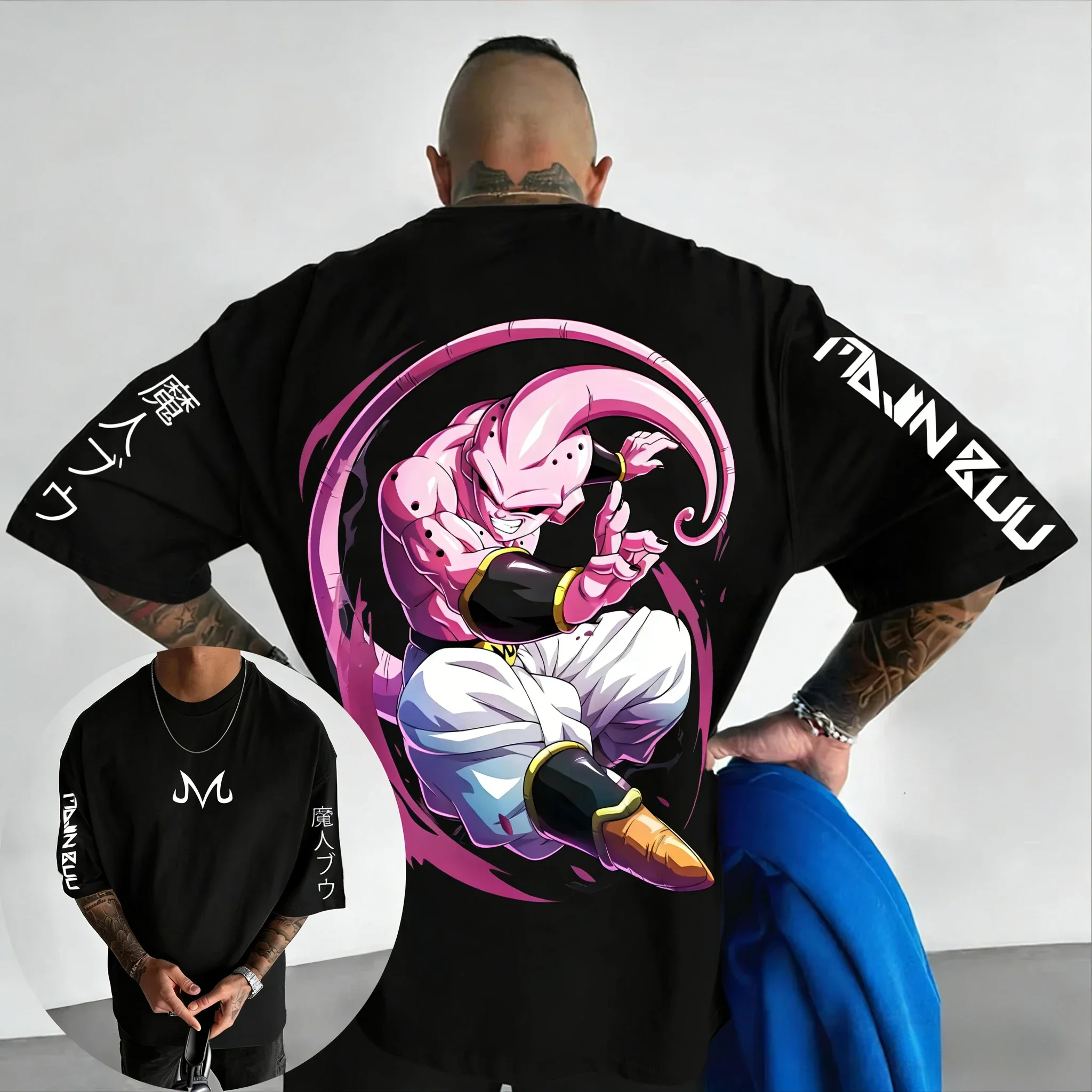 

2026 Мужская и женская хлопковая футболка Dragon Ball, летняя футболка Majin Buu с принтом аниме, уличный хип-хоп, свободный повседневный топ для родителей и детей