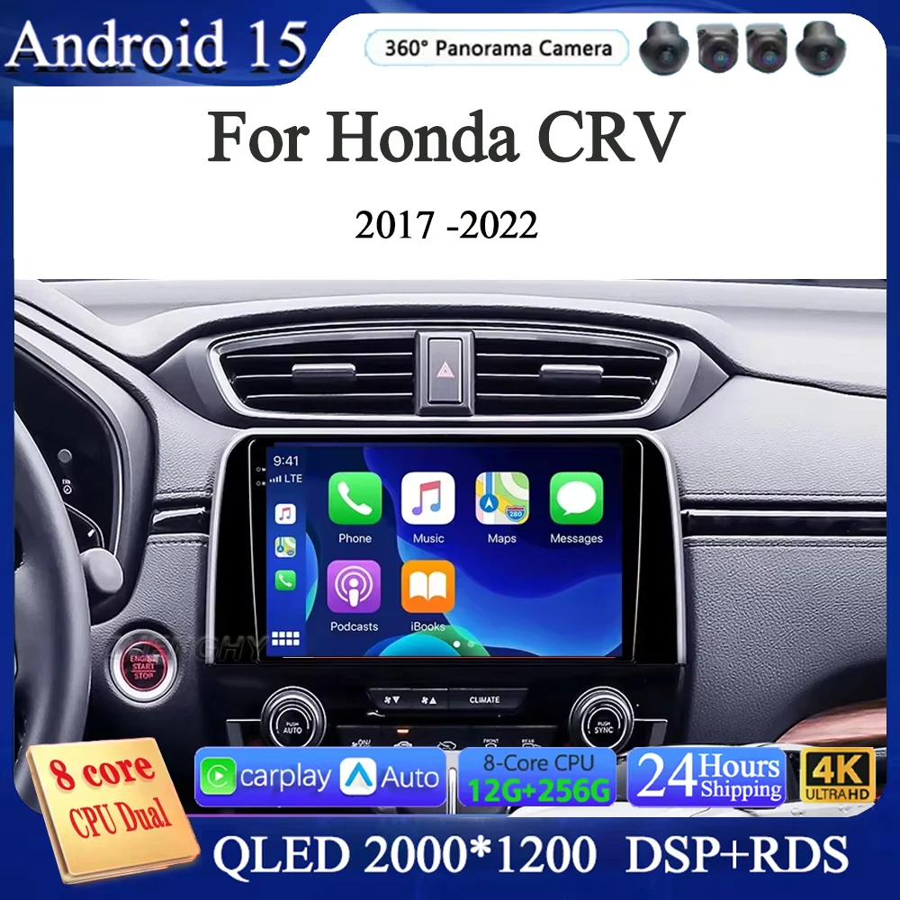 

Android 15 Car Radio For Honda CRV 2017 2018 2019 2020 2021 2022 Multimedia Video Player Navigation GPS Carplay QLED Stereo WIFI